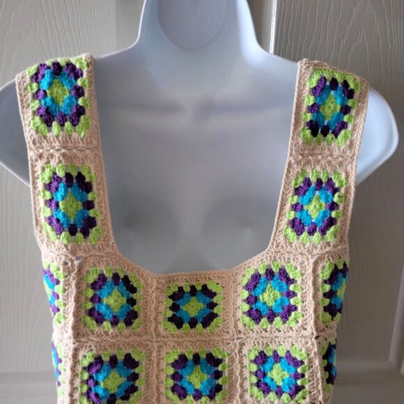 Zara Crochet Granny Square Vest Knit Top Sleeveless Boho Style -S - Picture 5 of 9